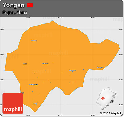 Political Simple Map of Yongan, single color outside