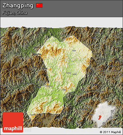 Physical 3D Map of Zhangping, darken