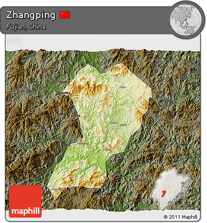 Physical 3D Map of Zhangping, darken