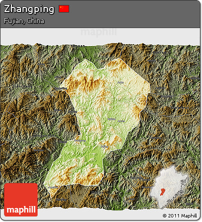 Physical 3D Map of Zhangping, darken