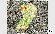 Physical 3D Map of Zhangping, darken, semi-desaturated