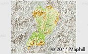 Physical 3D Map of Zhangping, lighten, semi-desaturated