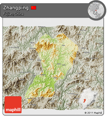Physical 3D Map of Zhangping, semi-desaturated