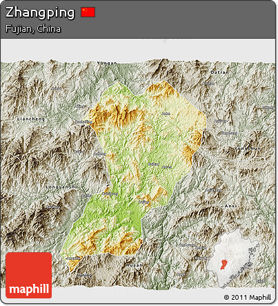 Physical 3D Map of Zhangping, semi-desaturated