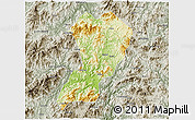 Physical 3D Map of Zhangping, semi-desaturated