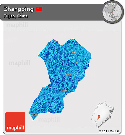 Political 3D Map of Zhangping, cropped outside