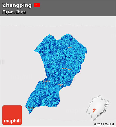 Political 3D Map of Zhangping, cropped outside