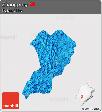Political 3D Map of Zhangping, cropped outside