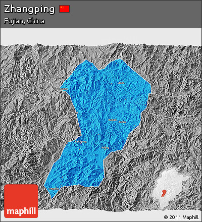 Political 3D Map of Zhangping, desaturated