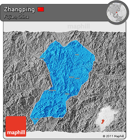 Political 3D Map of Zhangping, desaturated