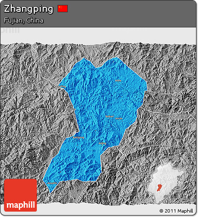 Political 3D Map of Zhangping, desaturated