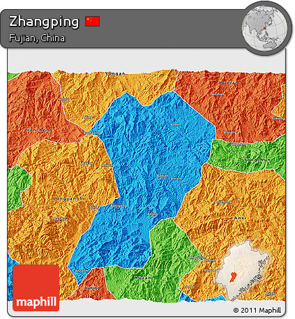 Political 3D Map of Zhangping