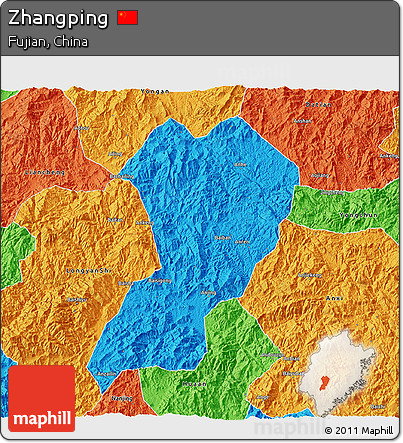 Political 3D Map of Zhangping