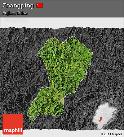 Satellite 3D Map of Zhangping, darken, desaturated