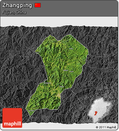 Satellite 3D Map of Zhangping, darken, desaturated