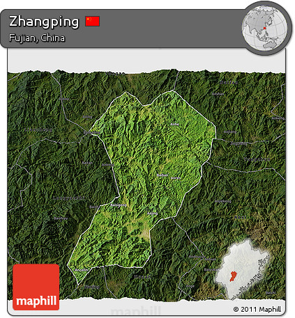Satellite 3D Map of Zhangping, darken