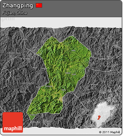 Satellite 3D Map of Zhangping, desaturated