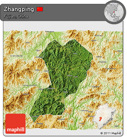 Satellite 3D Map of Zhangping, physical outside