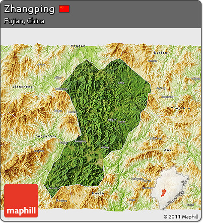 Satellite 3D Map of Zhangping, physical outside