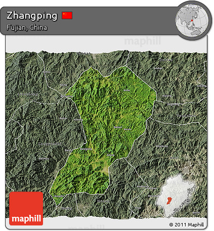 Satellite 3D Map of Zhangping, semi-desaturated