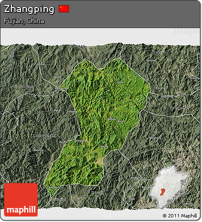 Satellite 3D Map of Zhangping, semi-desaturated
