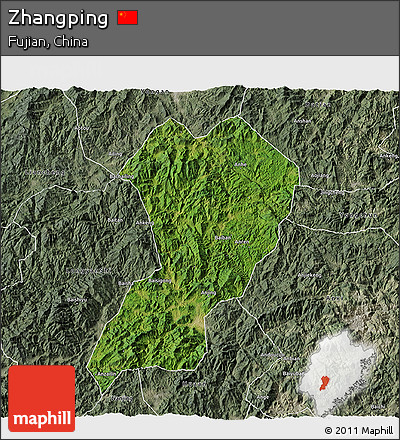 Satellite 3D Map of Zhangping, semi-desaturated