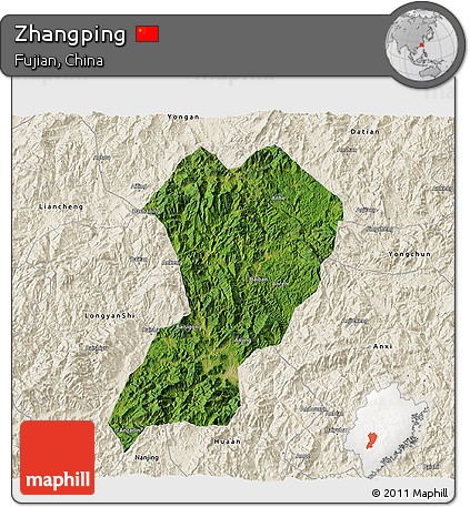 Satellite 3D Map of Zhangping, shaded relief outside