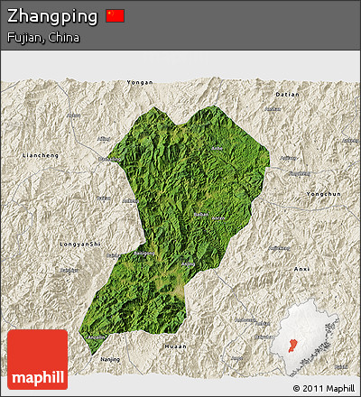 Satellite 3D Map of Zhangping, shaded relief outside