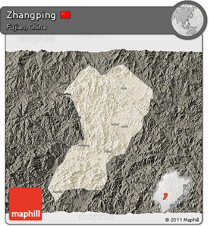 Shaded Relief 3D Map of Zhangping, darken