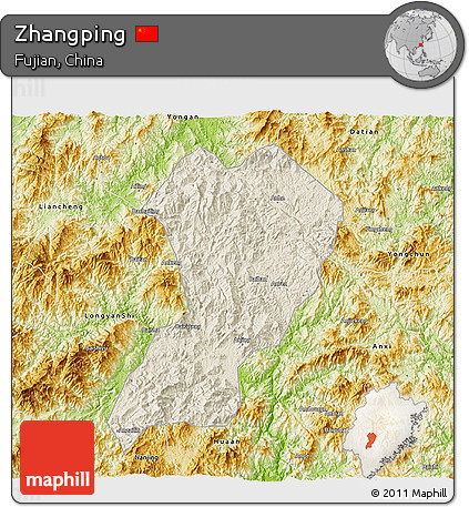 Shaded Relief 3D Map of Zhangping, physical outside
