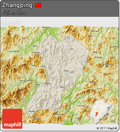 Shaded Relief 3D Map of Zhangping, physical outside