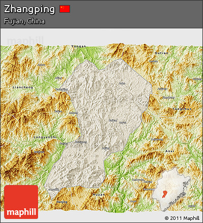 Shaded Relief 3D Map of Zhangping, physical outside