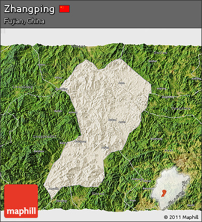 Shaded Relief 3D Map of Zhangping, satellite outside