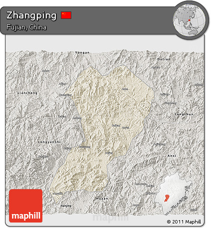 Shaded Relief 3D Map of Zhangping, semi-desaturated