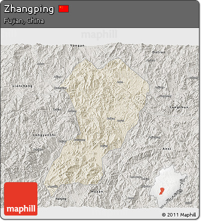 Shaded Relief 3D Map of Zhangping, semi-desaturated