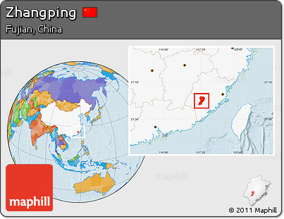Political Location Map of Zhangping, highlighted country