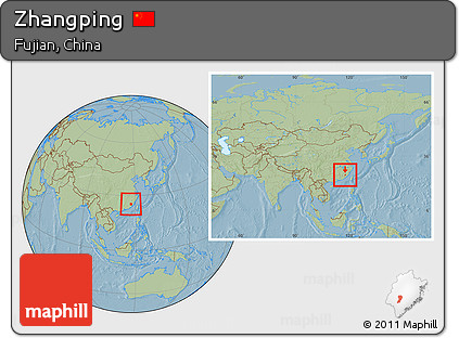 Savanna Style Location Map of Zhangping, within the entire country, hill shading
