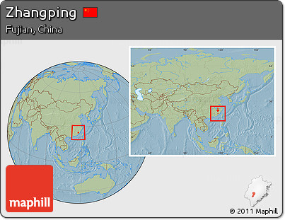 Savanna Style Location Map of Zhangping, within the entire country, hill shading