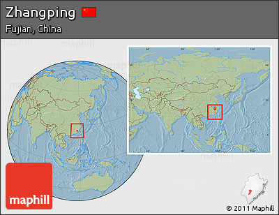 Savanna Style Location Map of Zhangping, within the entire country, hill shading