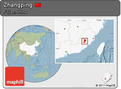 Savanna Style Location Map of Zhangping, highlighted country, hill shading