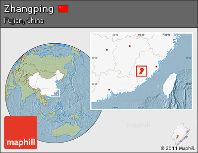 Savanna Style Location Map of Zhangping, highlighted country, hill shading