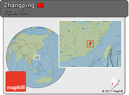 Savanna Style Location Map of Zhangping, hill shading