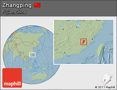 Savanna Style Location Map of Zhangping, hill shading