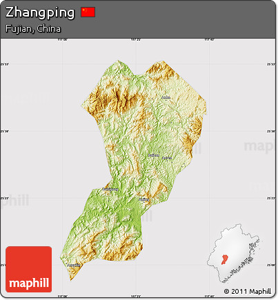 Physical Map of Zhangping, cropped outside