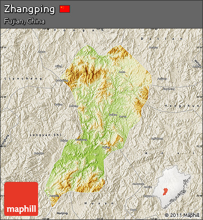 Physical Map of Zhangping, shaded relief outside