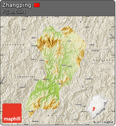 Physical Map of Zhangping, shaded relief outside