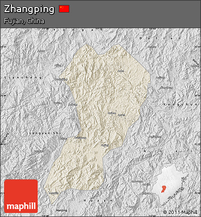 Shaded Relief Map of Zhangping, desaturated