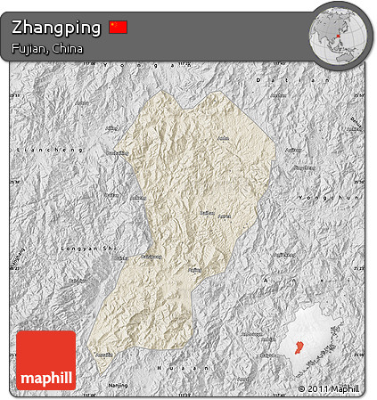 Shaded Relief Map of Zhangping, desaturated