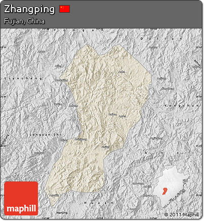 Shaded Relief Map of Zhangping, desaturated
