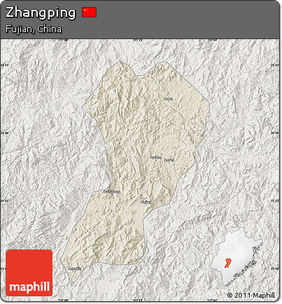 Shaded Relief Map of Zhangping, lighten
